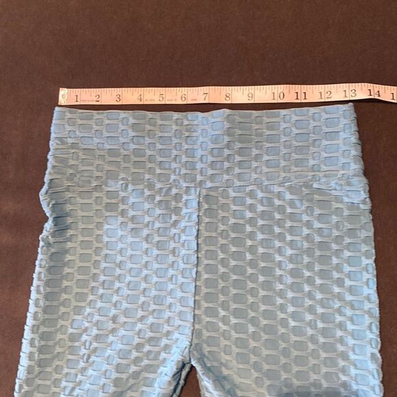 Women’s Leggings/High Waisted Yoga Pants Textured Blue Fabric Size L NEW - Picture 4 of 9